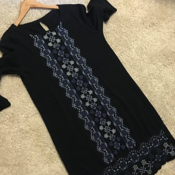 Monsoon Folksy 100% Cotton Embroidered 3/4 Sleeve Knit Dress - Picture 10 of 15